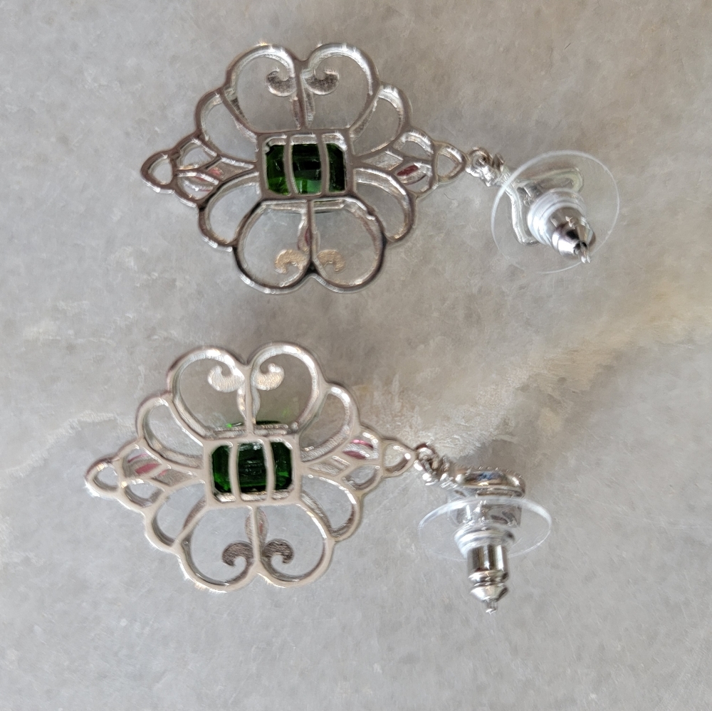 Gorgeous Natural Chrome Diopside and Mozambique Garnet Earrings Platinum over SS - Picture 8 of 8